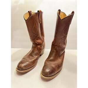 Size 10 Vintage Steel Toe Cowboy Boots Biltrite Soles Safety Brown Leather